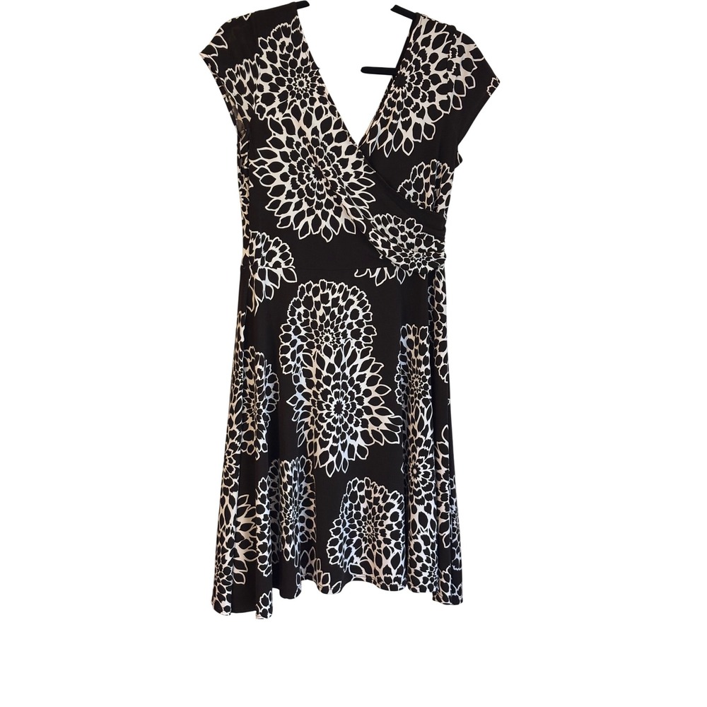 SL Fashions Black White‎ Floral Sleeveless V Neck Dress Size 14 Career